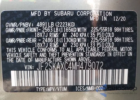 2021 Subaru Forester Touring z USA, uszkodzony, nr VIN JF2SKAXC4MH479072